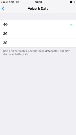 To enable 4G, select 4G