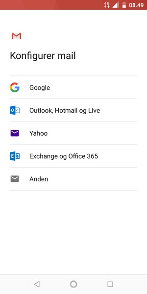 Vælg Exchange og Office 365