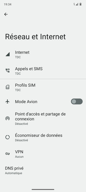 Sélectionnez Profils SIM