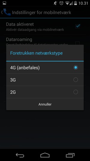 Vælg 3G for at aktivere 3G og 4G (anbefales) for at aktivere 4G