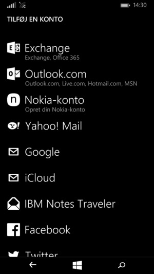 Vælg Outlook.com (Hotmail)