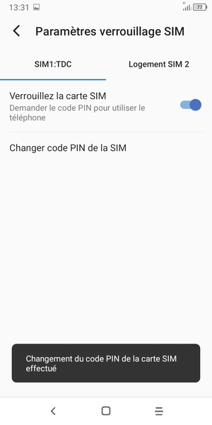 Votre code PIN de la SIM a été modifié