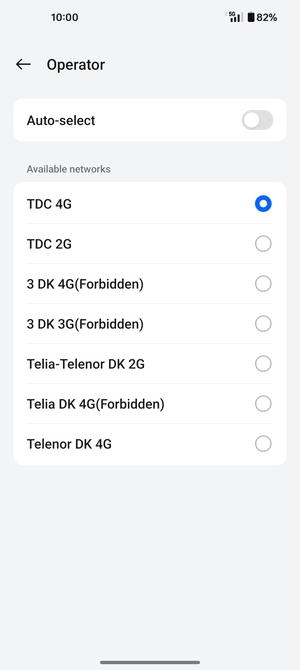 Select a network operator from the list