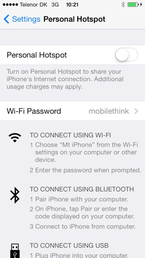 Set Personal Hotspot to ON