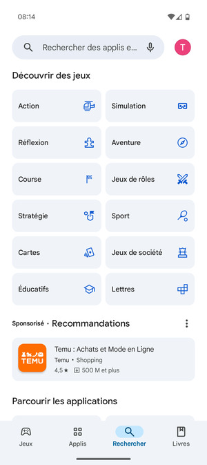 Sélectionnez la barre de Recherche