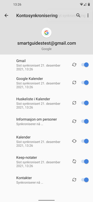 Din informasjon blir synkronisert