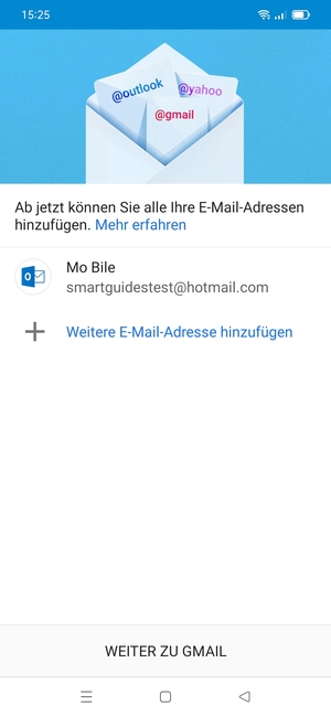 Wählen Sie WEITER ZU GMAIL