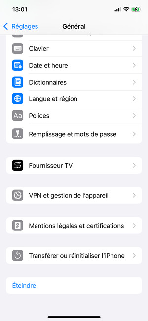 Faites défiler et sélectionnez Transférer ou réinitialiser l'iPhone