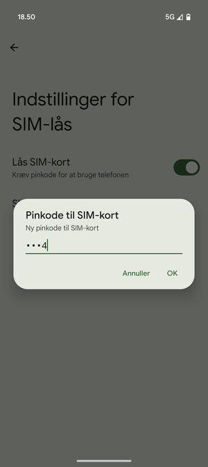 Indtast din Nye pinkode til SIM-kort og vælg OK