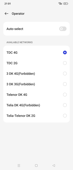 Select a network operator from the list