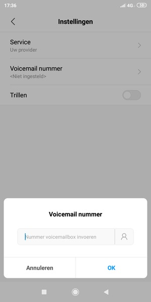 Voer het Voicemail nummer in en selecteer OK
