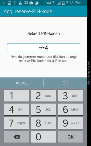 Bekreft Reserve-PIN-kode og velg OK