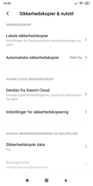 Vælg Sikkerhedskopiér data