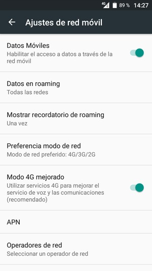 Seleccione Datos en roaming