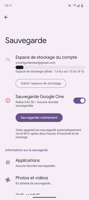 Sélectionnez Espace de stockage du compte