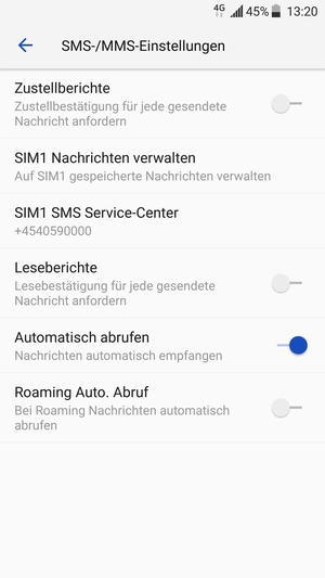 Wählen Sie SIM1 SMS Service-Center