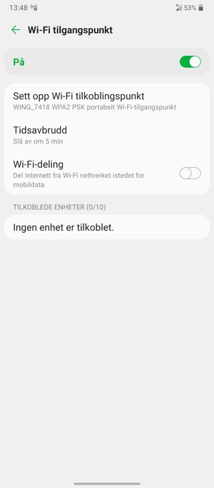 Telefonen din er konfigurert for bruk som et modem