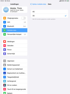 Om 3G in te schakelen, selecteer 3G