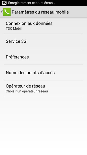 Sélectionnez Service 3G