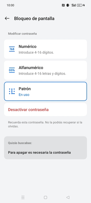 El teléfono ha sido asegurado con un bloqueo de pantalla