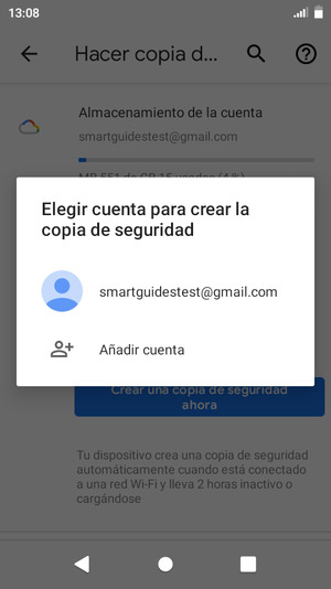 Seleccione su cuenta de copia de seguridad