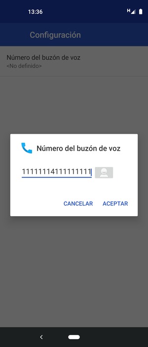 Introduzca el Número del buzón de voz y seleccione ACEPTAR