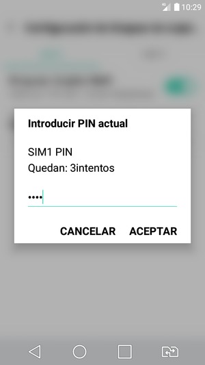 Introduzca su PIN de tarjeta SIM actual y seleccione ACEPTAR