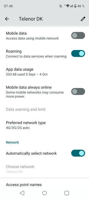 Turn Roaming on or off