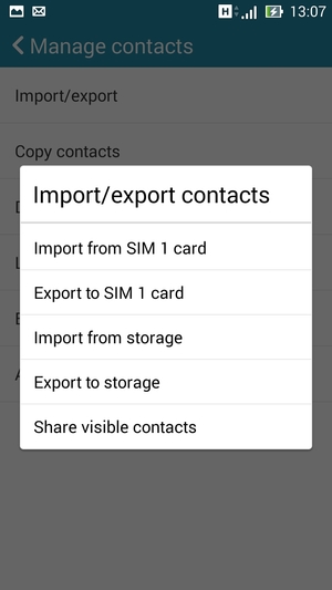 Select Import from SIM 1 card or Import from SIM 2 card