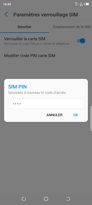 Veuillez confirmer votre code PIN de la carte SIM et sélectionner OK