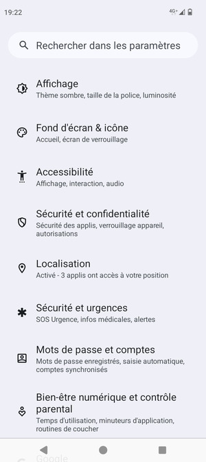 Faites défiler et sélectionnez Localisation