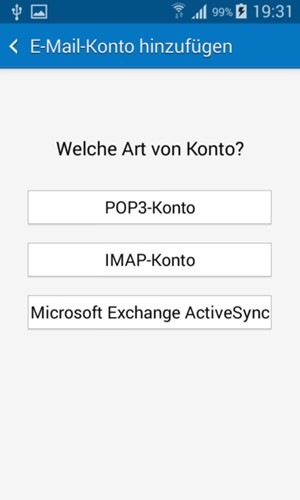 Wählen Sie POP3-Konto oder IMAP-Konto
