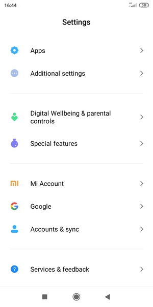 Return to the Settings menu and select Accounts & Sync