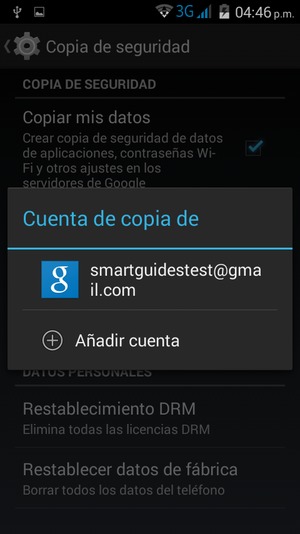 Seleccione su cuenta de copia de seguridad