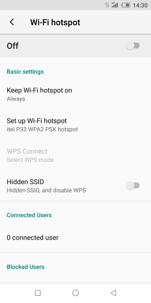 Select Wi-Fi hotspot settings and user management / Set up Wi-Fi hotspot