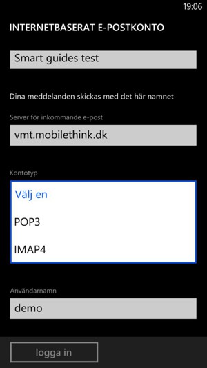 Välj Kontotyp och välj POP3 eller IMAP4.