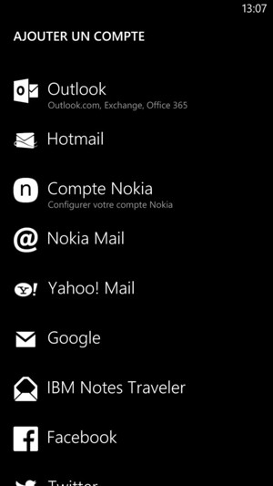 Sélectionnez Google (Gmail) ou Hotmail