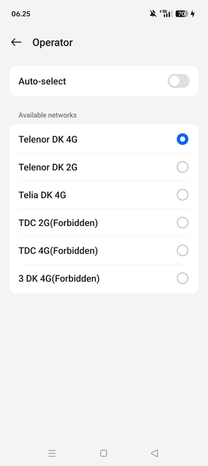 Select a network operator from the list