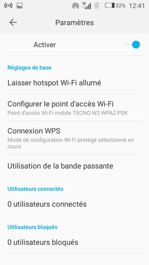 Votre téléphone est maintenant configuré pour être utilisé comme modem