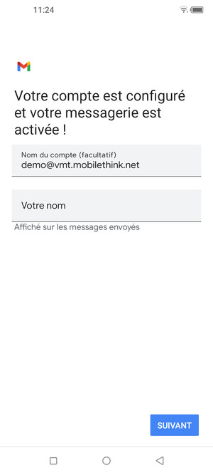Donnez un nom à votre compte et saisissez votre nom. Sélectionnez SUIVANT