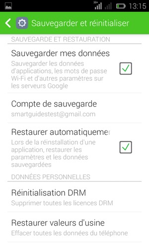 Sélectionnez Compte de sauvegarde