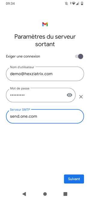 Saisissez l'adresse du serveur sortant et sélectionnez Suivant