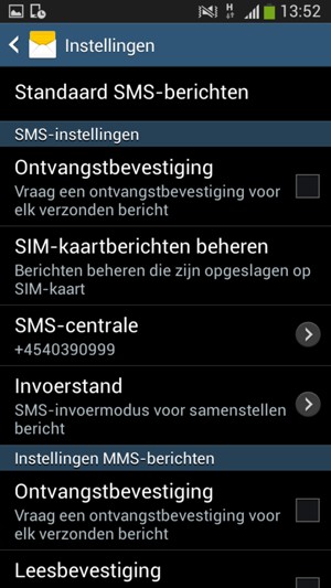 Selecteer SMS-centrale