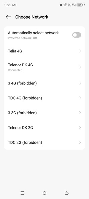 Select a network operator from the list