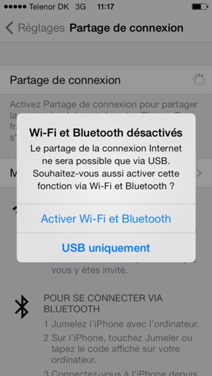 Sélectionnez Activer Wi-Fi et Bluetooth