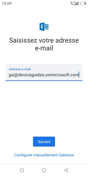 Saisissez votre adresse e-mail et sélectionnez Configurer manuellement l'adresse