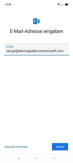 Geben Sie Ihre E-Mail-Adresse ein und wählen Sie Manuell einrichten