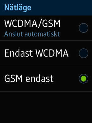 Välj GSM endast för att aktivera 2G