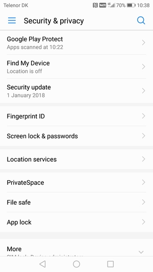 To activate your screen lock, go to the Security & privacy menu and select Screen lock & passwords