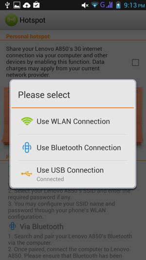 Select Use WLAN Connection